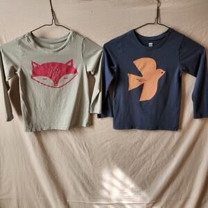 Tea Collection Girls Sz 4 Fox & Bird Longsleeve T-Shirts Cute 100% Cotton Top